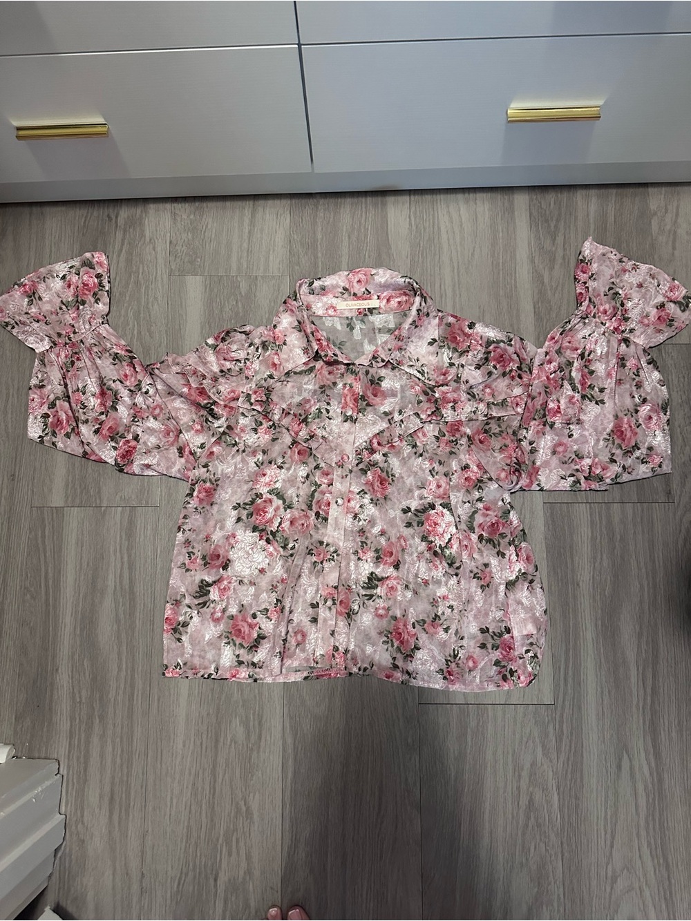 Floral Blouse with Ruffle-Bell Sleeve